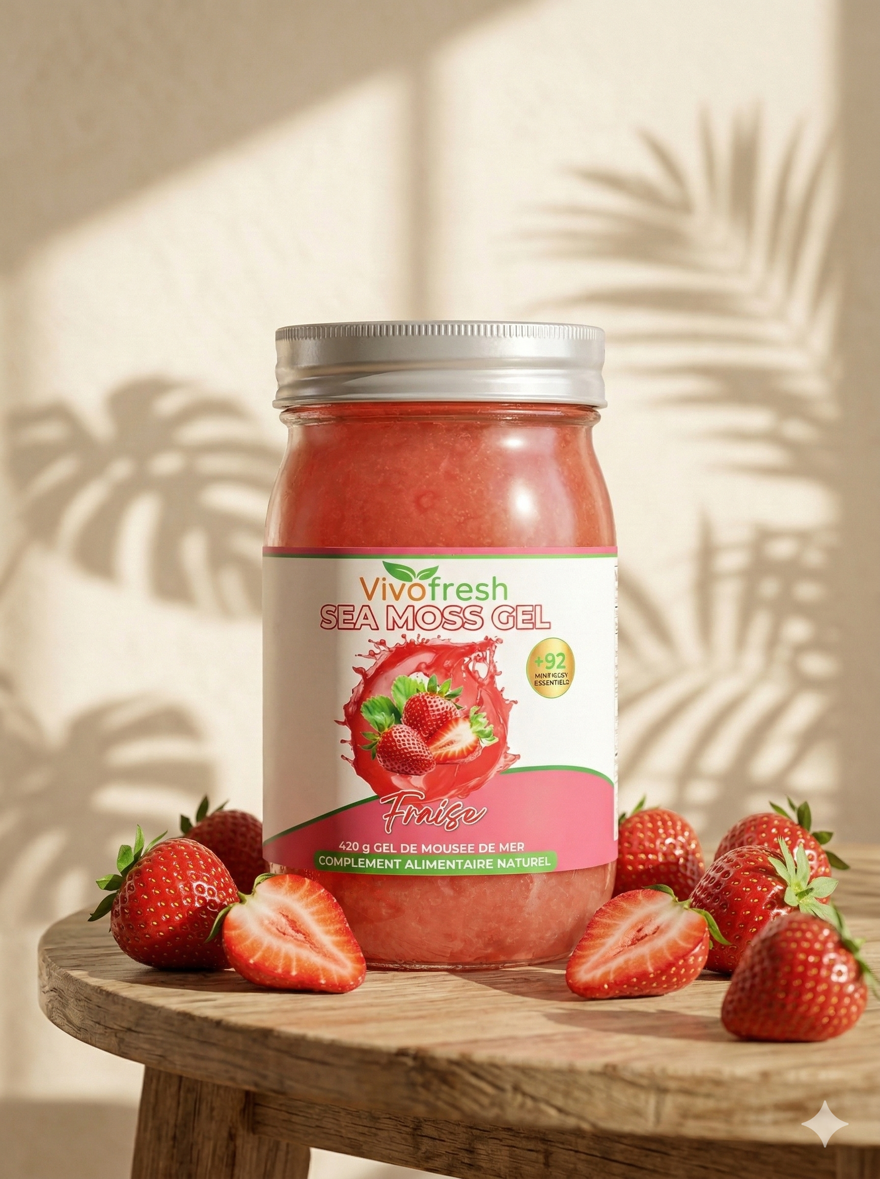 Pot de Sea Moss Gel VivoFresh saveur Fraise, 420g
